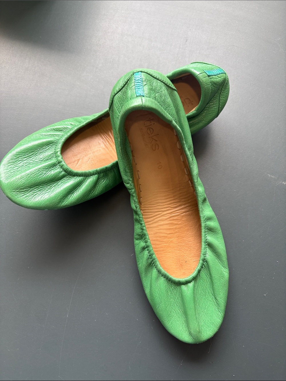 Tieks Green Leather Ballet Flats